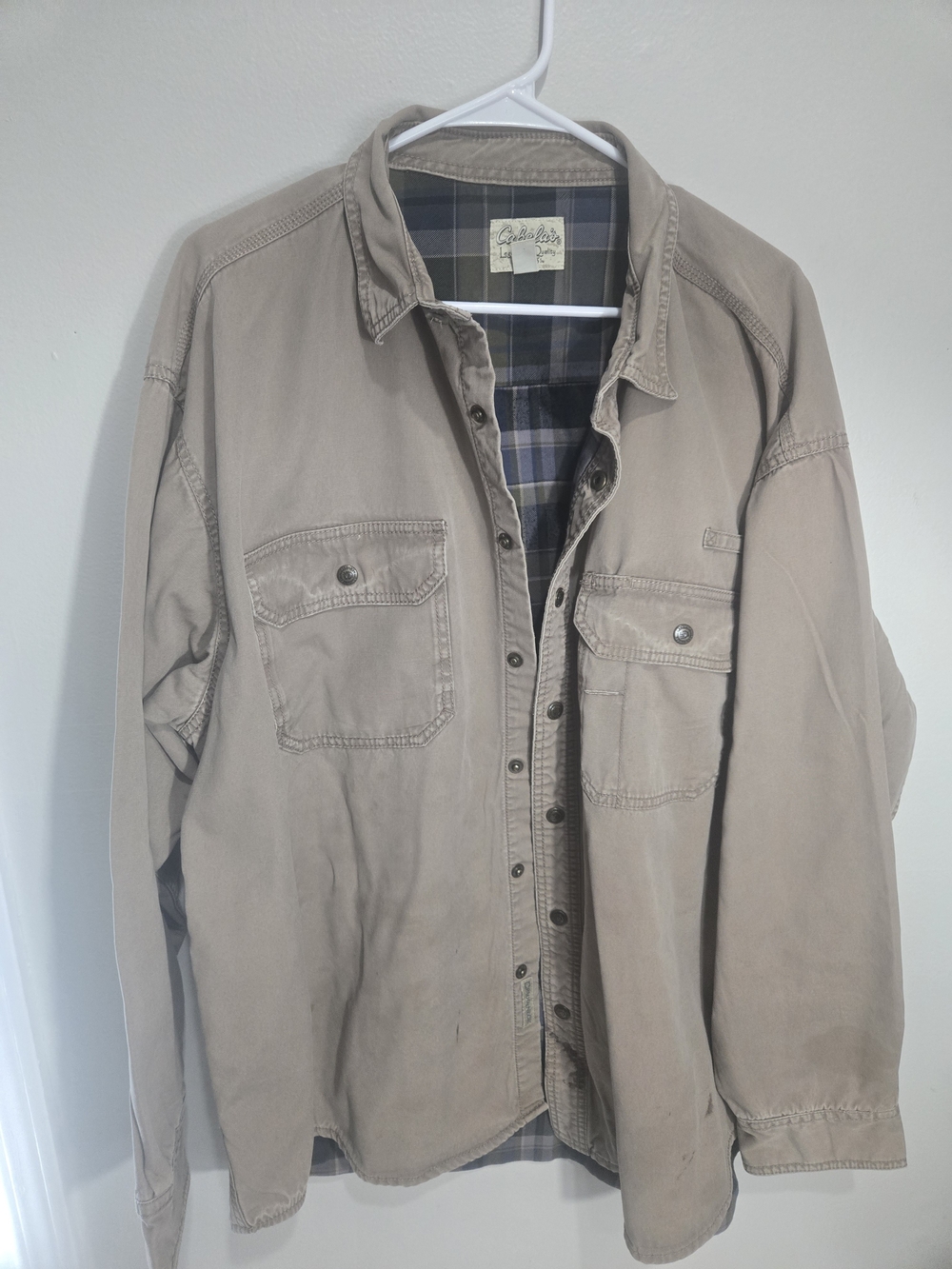 Cabela's Men's Tan Solid Button-Up Long Sleeve Woven Shirt Pockets 2XL